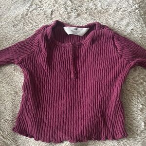 Kids Ribbed Henley Shirt - Burgundy